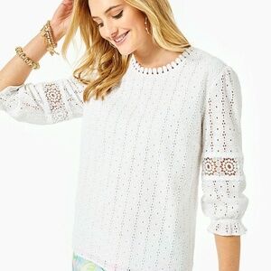 NWT Lilly Pulitzer Jourdana Resort White Starburst Eyelet Top / 10